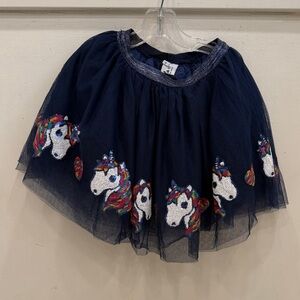 Lola + The Boys Navy Tulle Skirt with Elastic Waist and Unicorn Details
